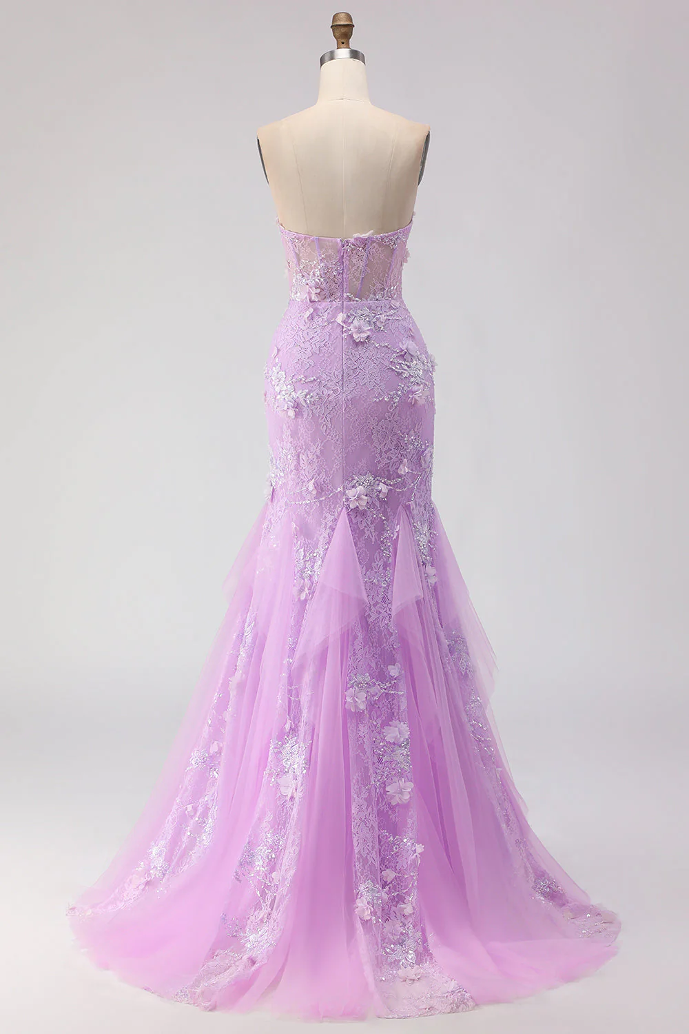 Strapless Yellow Mermaid Lace Corset Long Prom Dress with Beading - Image 8