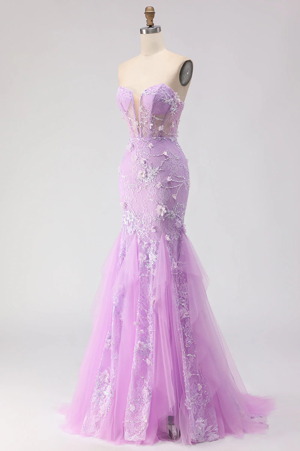 Strapless Yellow Mermaid Lace Corset Long Prom Dress with Beading - Image 9