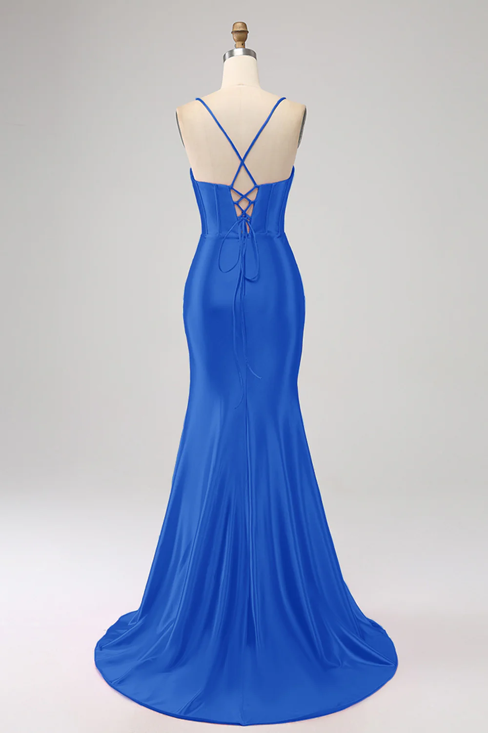 Stunning Mermaid Spaghetti Straps Dark Green Corset Prom Dress with Split Front - Image 10