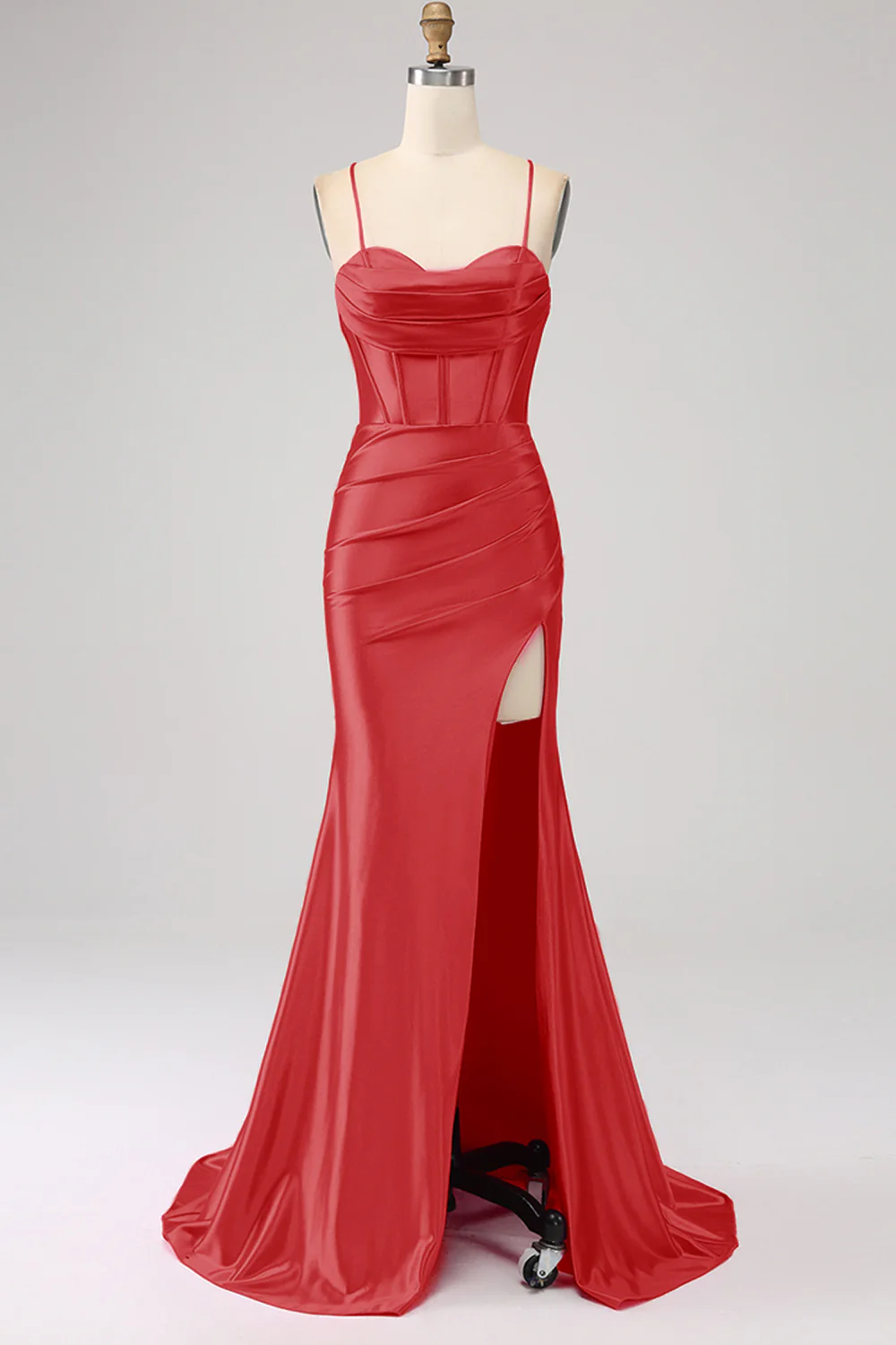 Stunning Mermaid Spaghetti Straps Dark Green Corset Prom Dress with Split Front - Image 11