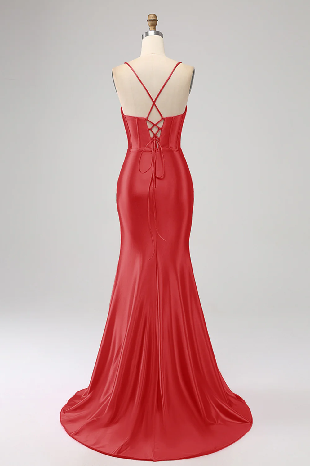 Stunning Mermaid Spaghetti Straps Dark Green Corset Prom Dress with Split Front - Image 12