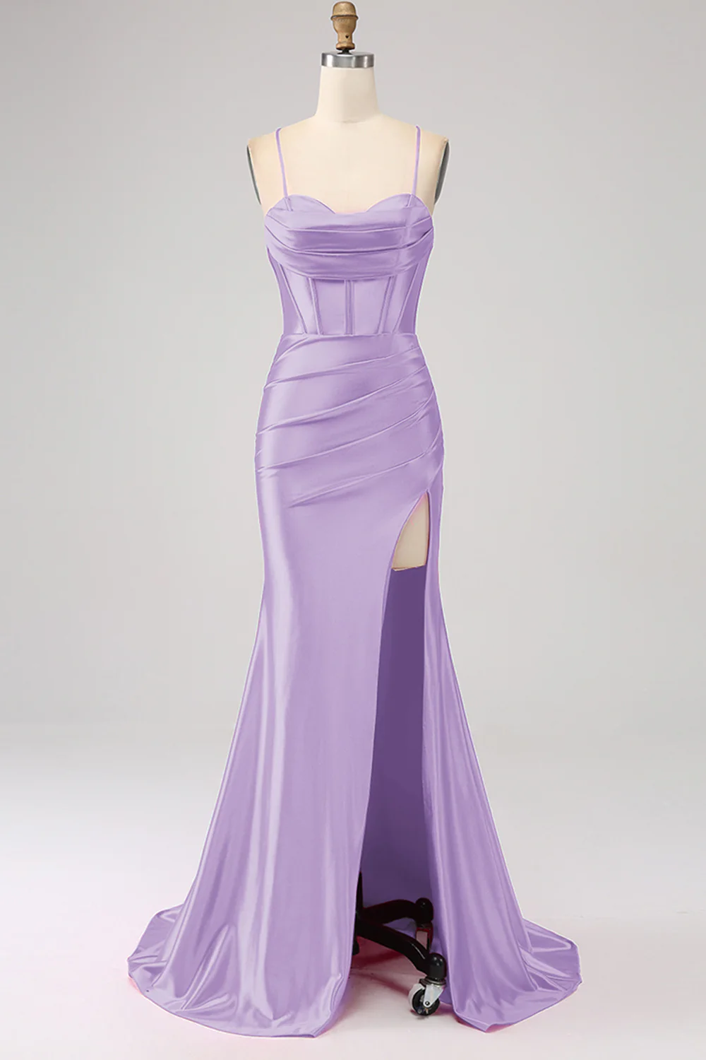 Stunning Mermaid Spaghetti Straps Dark Green Corset Prom Dress with Split Front - Image 15