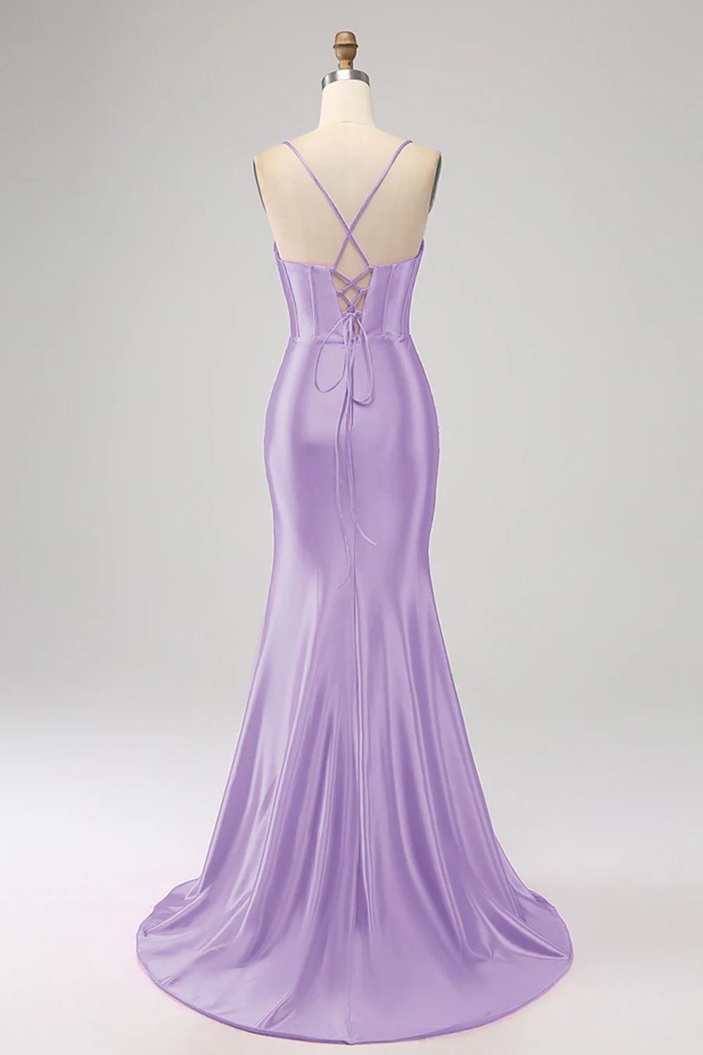 Stunning Mermaid Spaghetti Straps Dark Green Corset Prom Dress with Split Front - Image 16