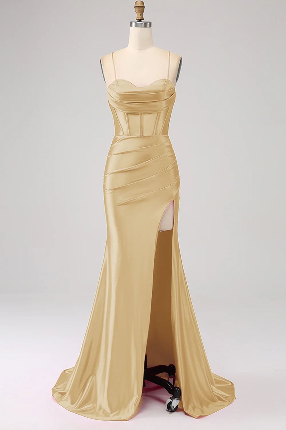 Stunning Mermaid Spaghetti Straps Dark Green Corset Prom Dress with Split Front - Image 19