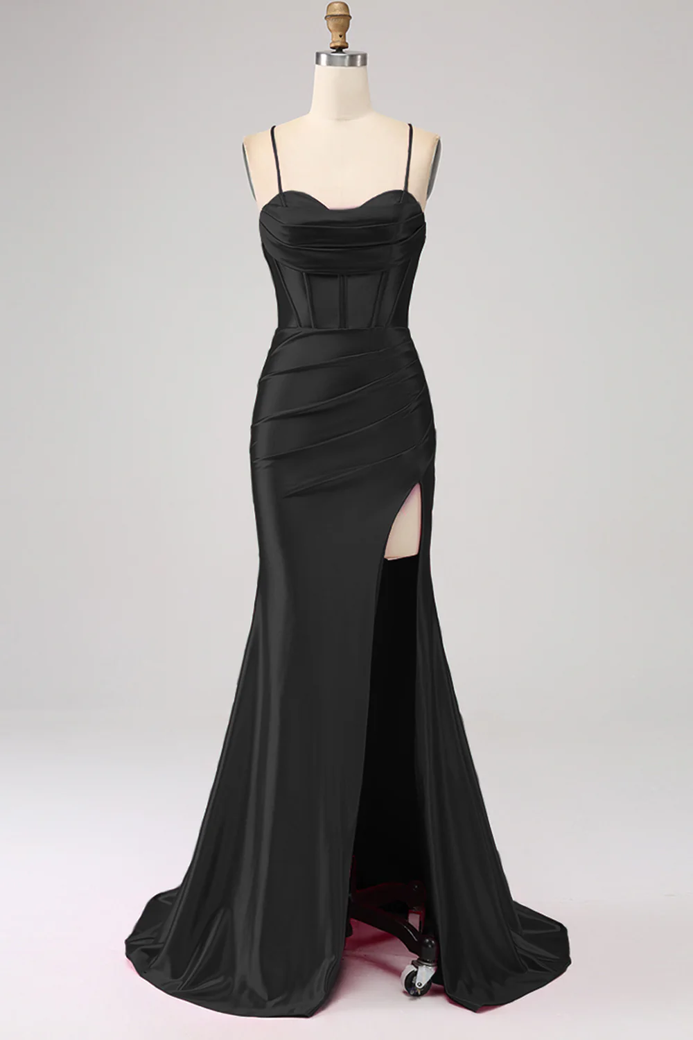 Stunning Mermaid Spaghetti Straps Dark Green Corset Prom Dress with Split Front - Image 21
