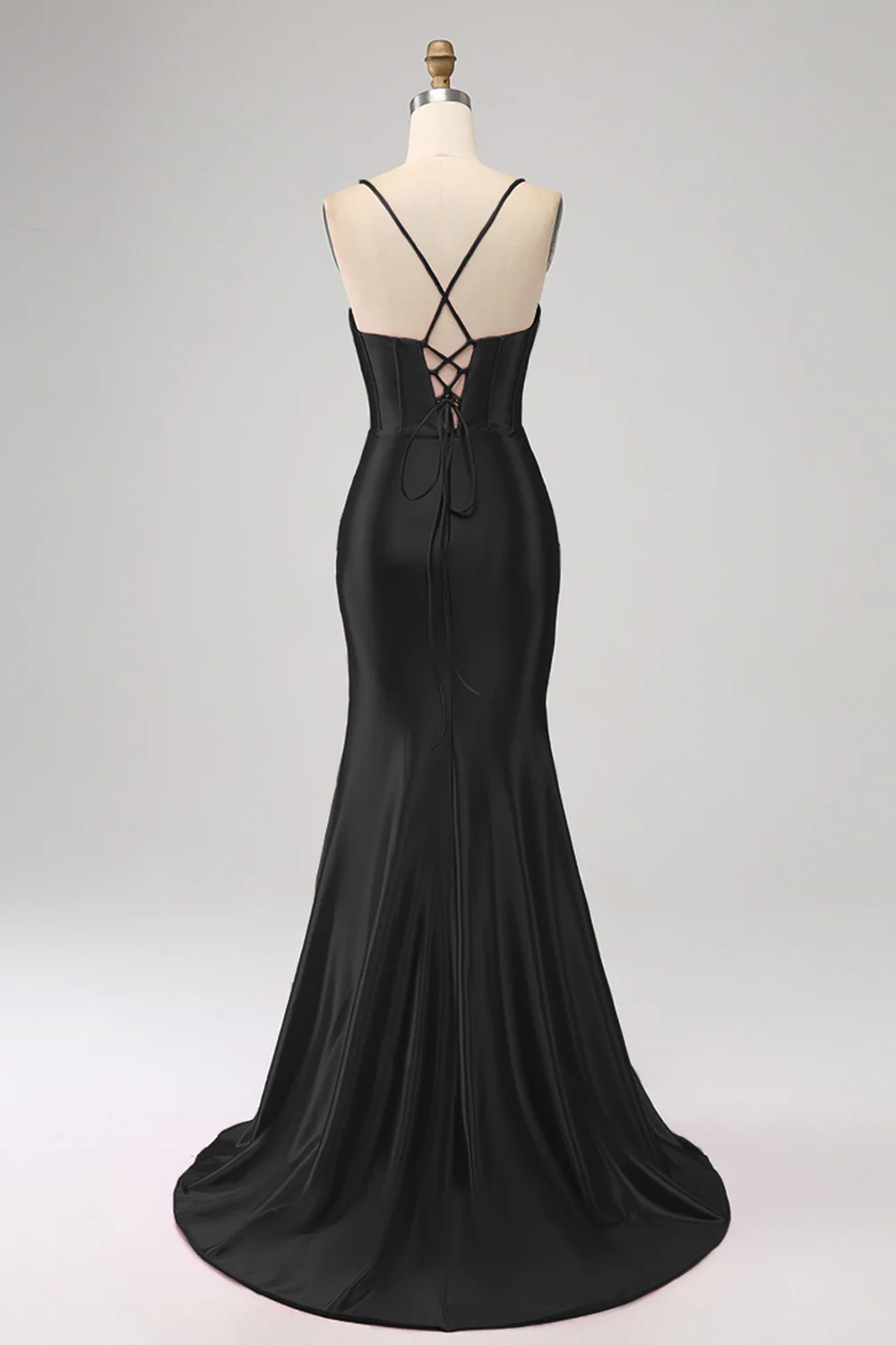 Stunning Mermaid Spaghetti Straps Dark Green Corset Prom Dress with Split Front - Image 22