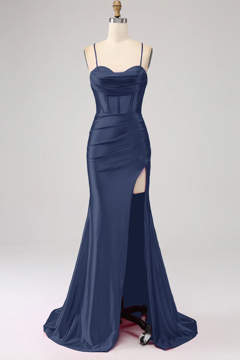 Stunning Mermaid Spaghetti Straps Dark Green Corset Prom Dress with Split Front - Image 3