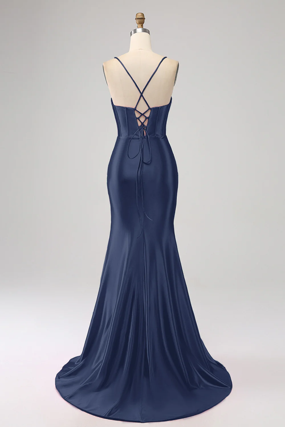 Stunning Mermaid Spaghetti Straps Dark Green Corset Prom Dress with Split Front - Image 4