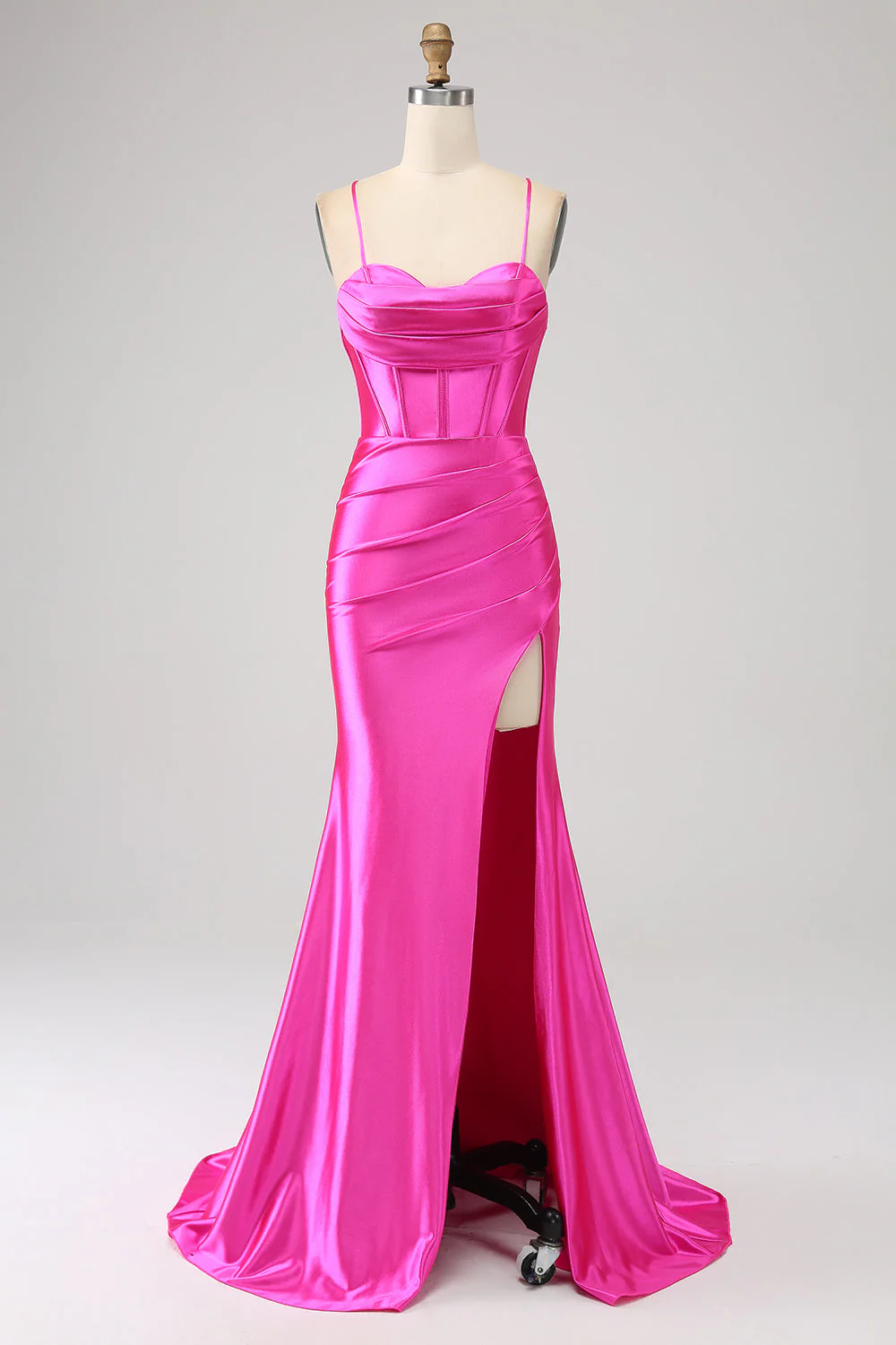 Stunning Mermaid Spaghetti Straps Dark Green Corset Prom Dress with Split Front - Image 5