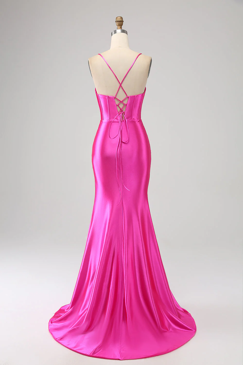 Stunning Mermaid Spaghetti Straps Dark Green Corset Prom Dress with Split Front - Image 6