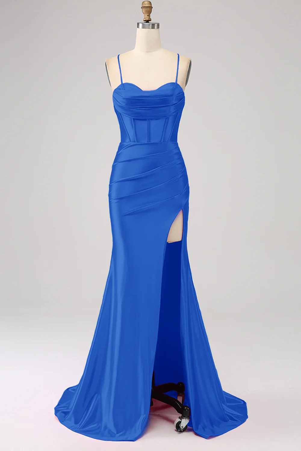 Stunning Mermaid Spaghetti Straps Dark Green Corset Prom Dress with Split Front - Image 9