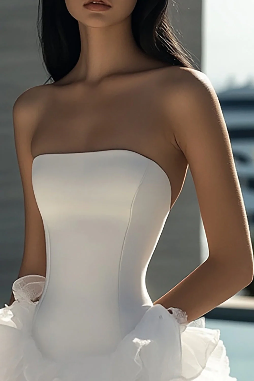 Stylish A Line Strapless White Graduation Dress - Image 2