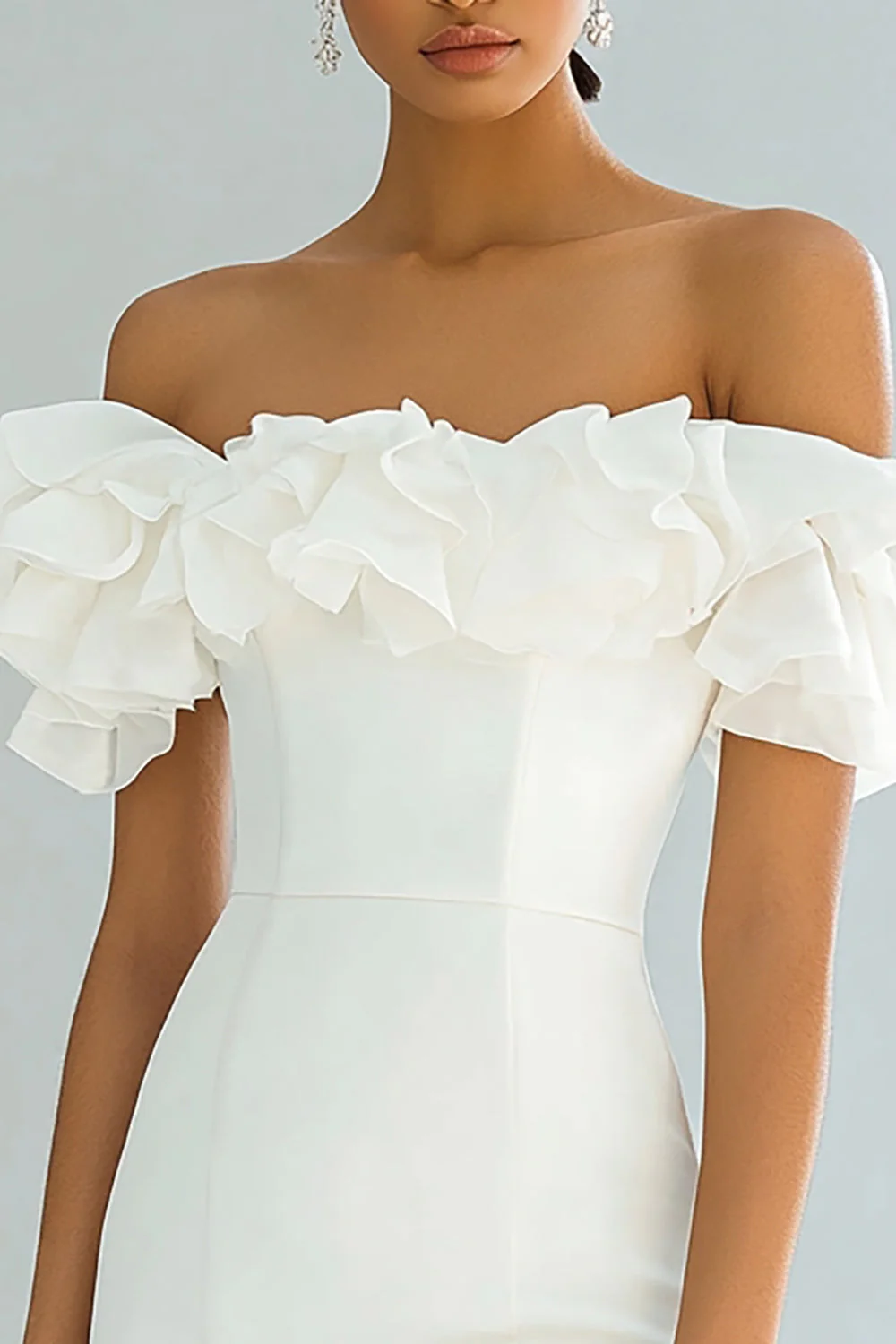 Stylish Off The Shoulder Bodycon Ivory Graduation Dress - Image 2
