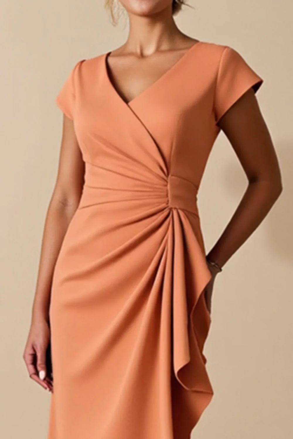 Sunset Sheath Ruched V Neck Mother Of The Bride Dress - Image 3