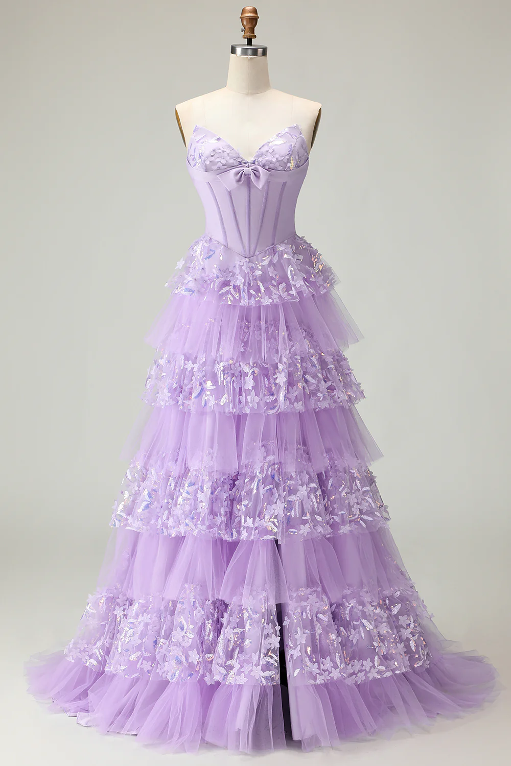 Green A Line Sweetheart Corset Tiered Ruffled Long Prom Dress with Sequins - Image 6