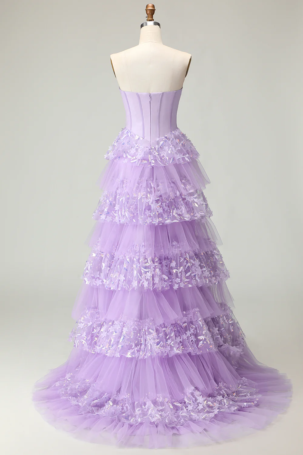 Green A Line Sweetheart Corset Tiered Ruffled Long Prom Dress with Sequins - Image 7