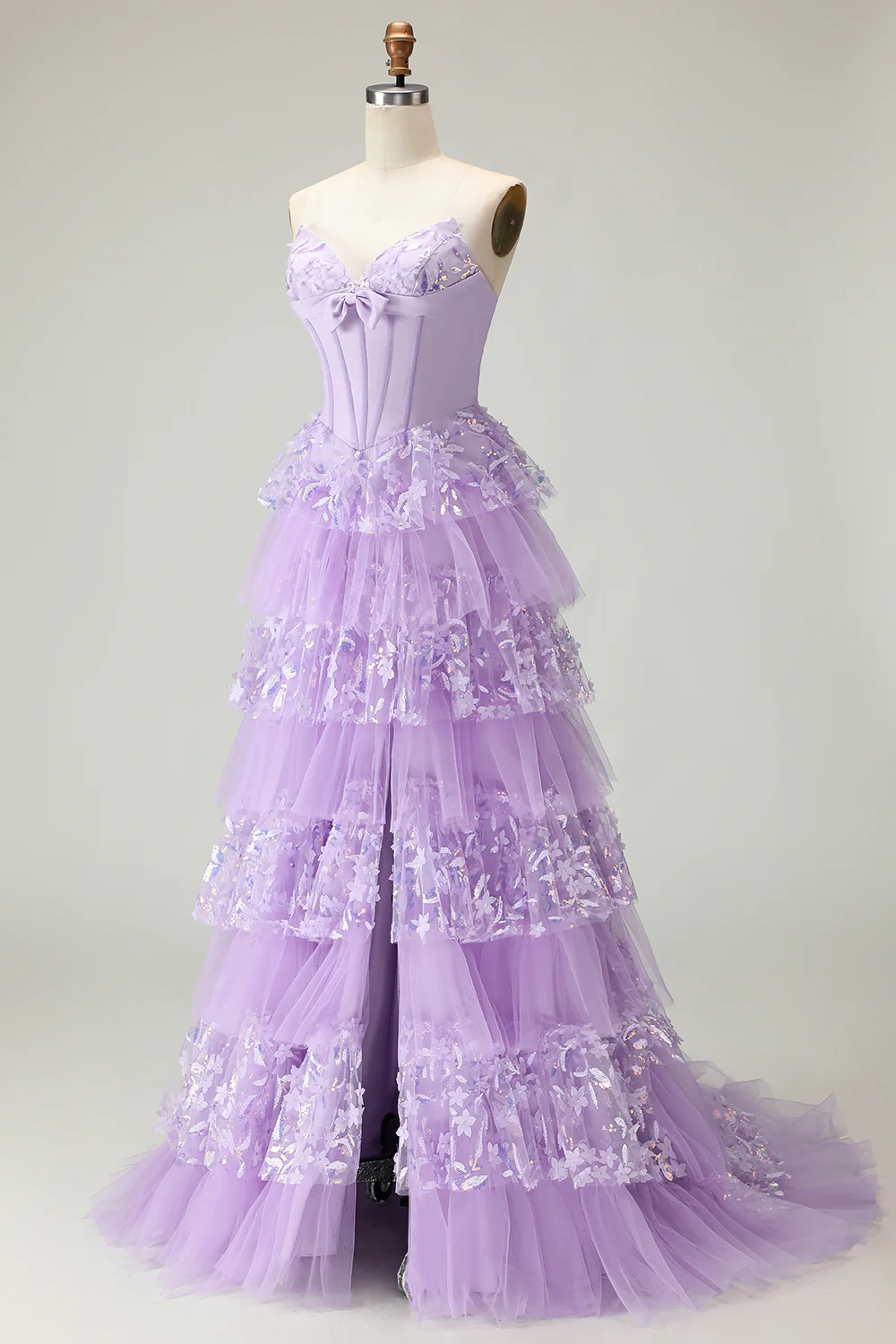 Green A Line Sweetheart Corset Tiered Ruffled Long Prom Dress with Sequins - Image 8