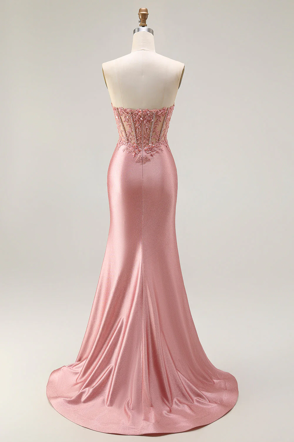 Sweetheart Blush Appliqued Corset Mermaid Beaded Long Prom Dress with Slit - Image 2