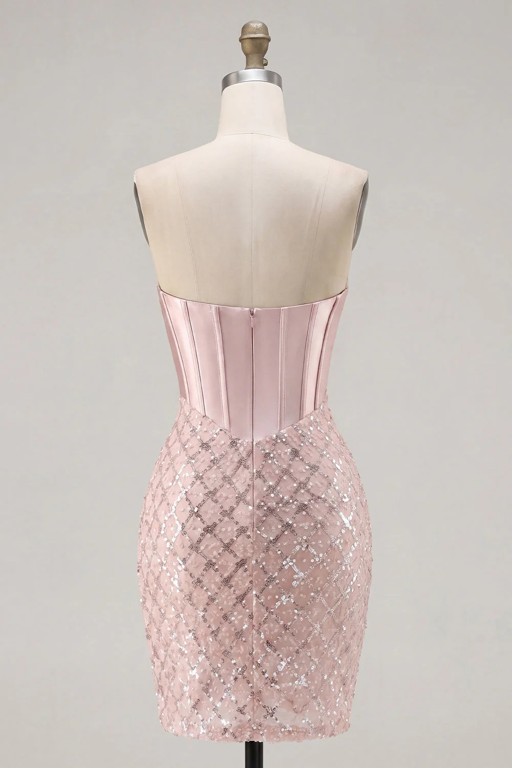 Sweetheart Blush Satin Bodycon Corset Sequin Cocktail Dress - Image 2