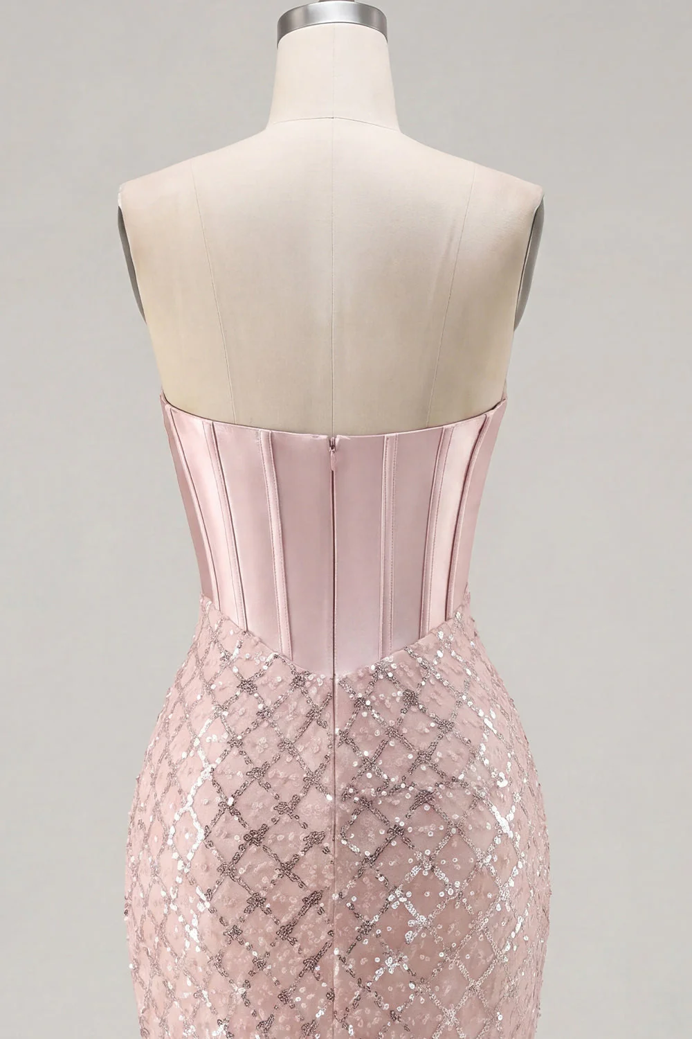 Sweetheart Blush Satin Bodycon Corset Sequin Cocktail Dress - Image 8