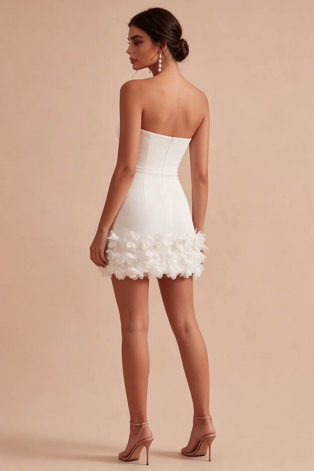 Sweetheart White Bodycon Bridal Shower Dress with 3D Flowers - Image 2