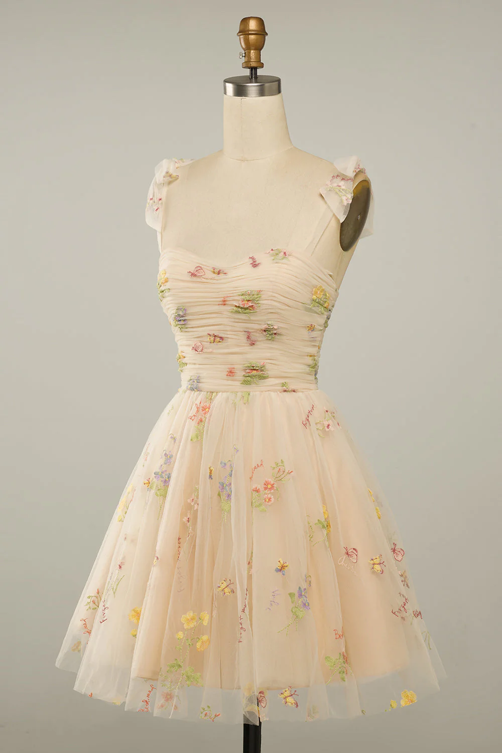 Sweetheart Champagne Graduation Dress with Embroidery - Image 3