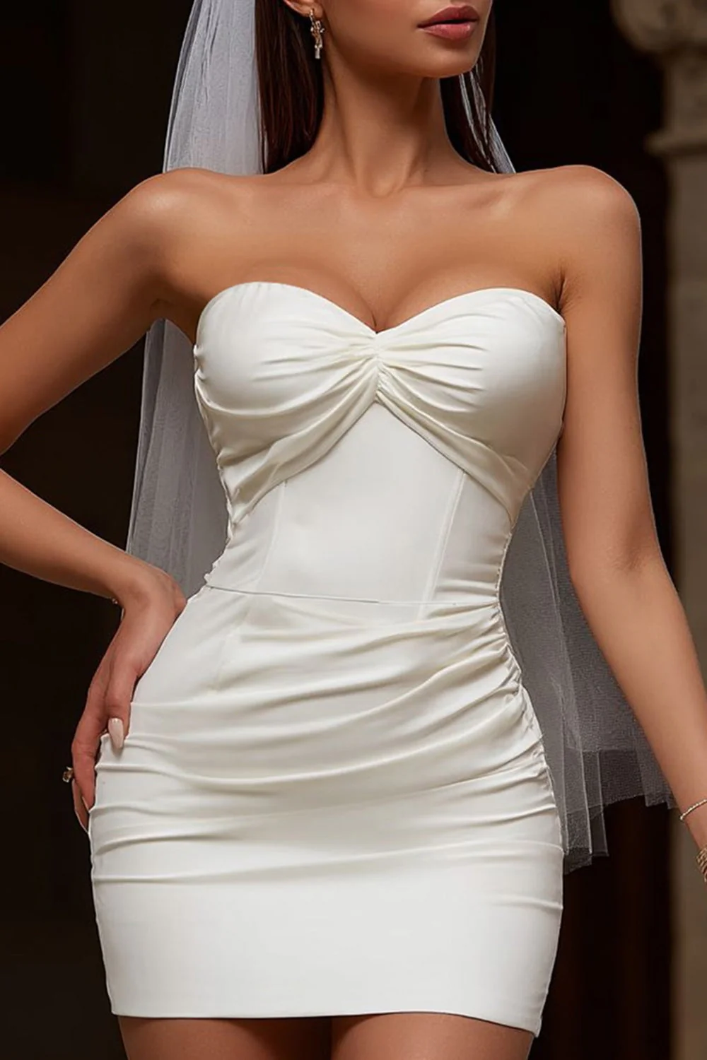 Sweetheart Corset Bodycon Ivory Short Wedding Dress - Image 3