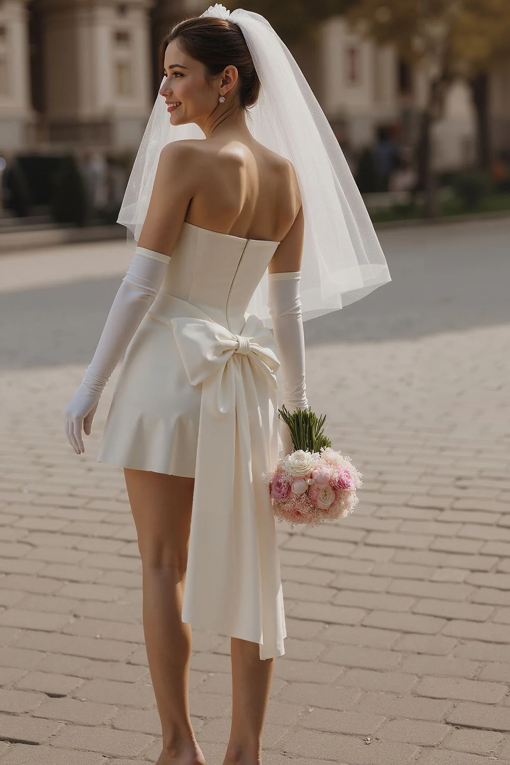 Sweetheart Ivory Bodycon Short Wedding Dress (without Gloves) - Image 2