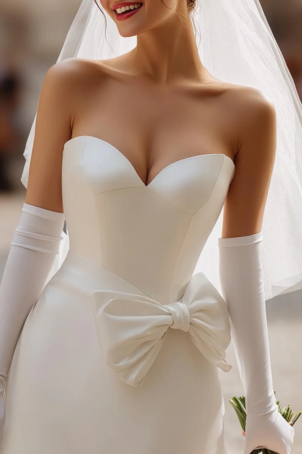 Sweetheart Ivory Bodycon Short Wedding Dress (without Gloves) - Image 3
