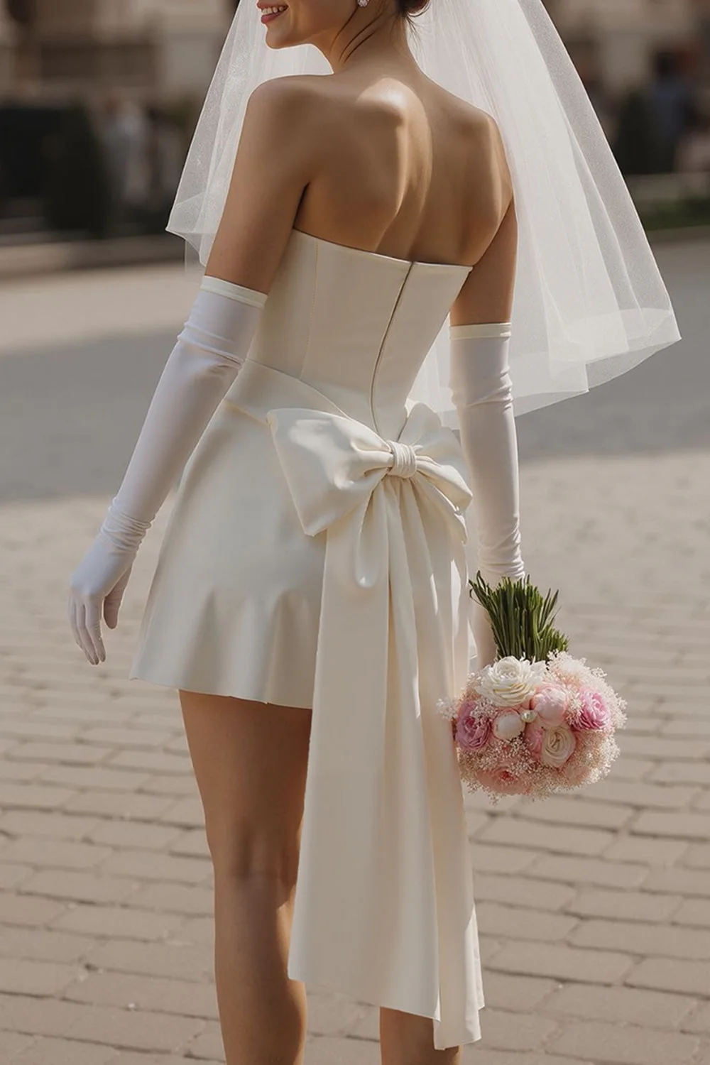 Sweetheart Ivory Bodycon Short Wedding Dress (without Gloves) - Image 4