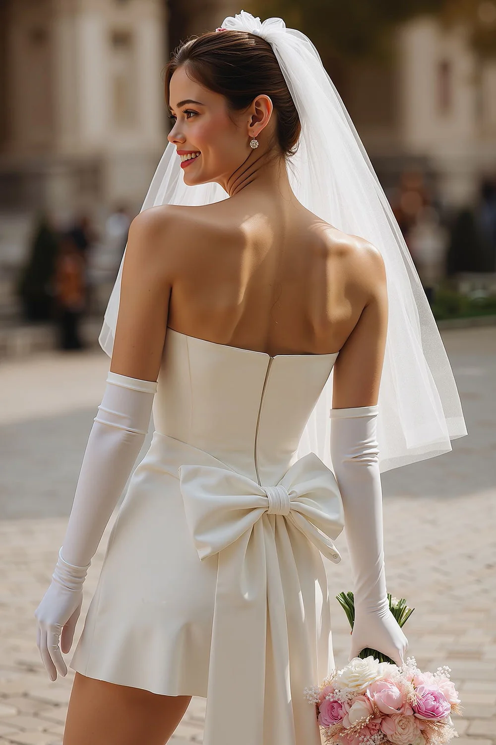 Sweetheart Ivory Bodycon Short Wedding Dress (without Gloves) - Image 5