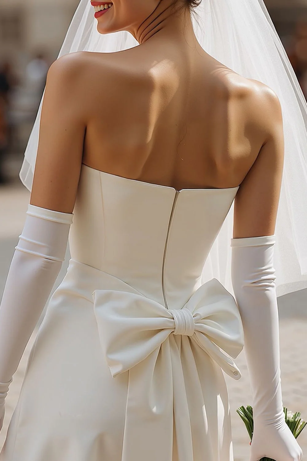 Sweetheart Ivory Bodycon Short Wedding Dress (without Gloves) - Image 6