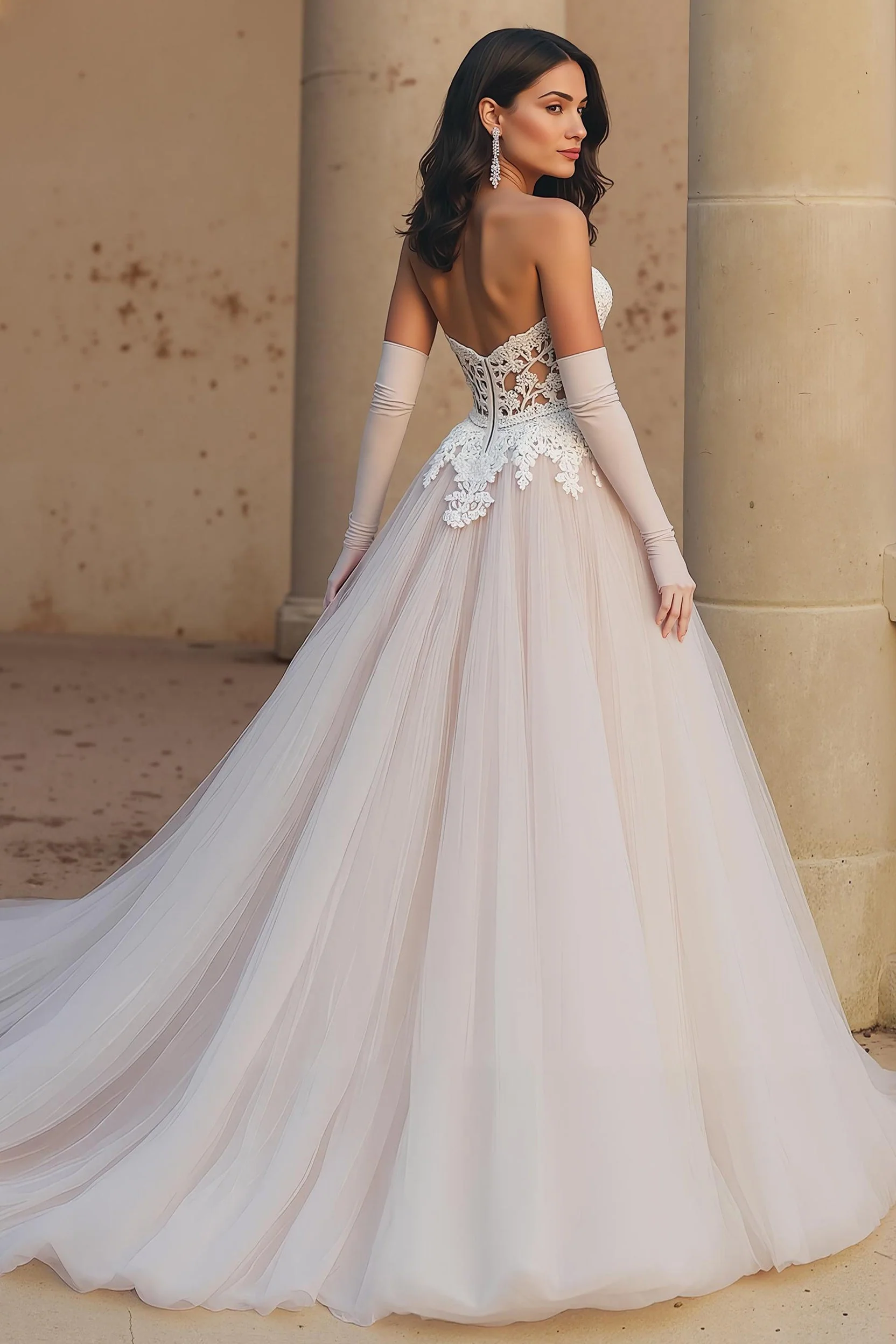 Sweetheart Lace Tulle A Line Corset Ivory Wedding Dress - Image 2