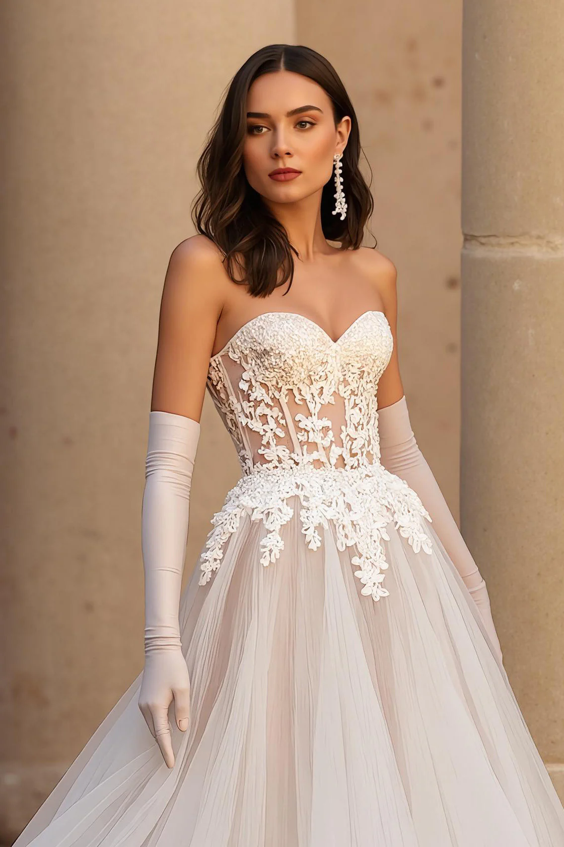 Sweetheart Lace Tulle A Line Corset Ivory Wedding Dress - Image 3