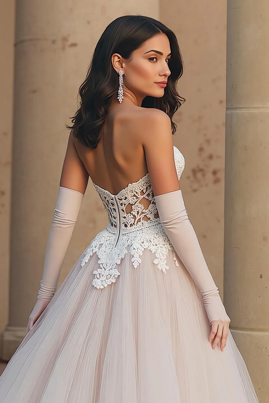 Sweetheart Lace Tulle A Line Corset Ivory Wedding Dress - Image 4