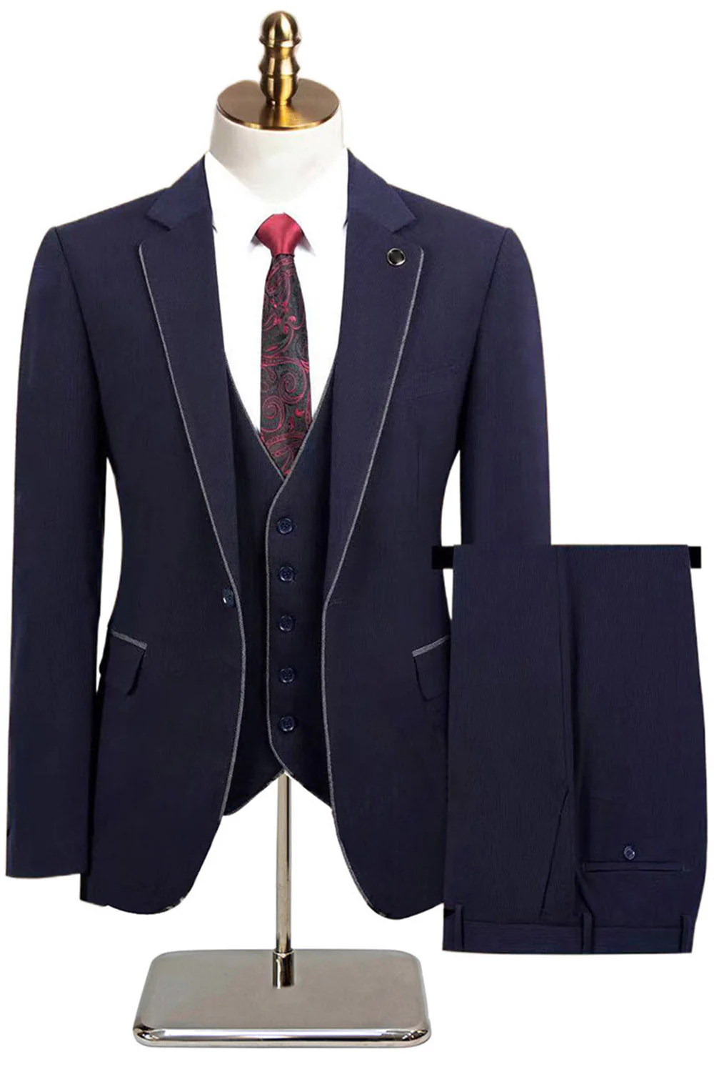 Taupe 3 Piece Slim Fit Notched Lapel One Button Men's Formal Suits - Image 10