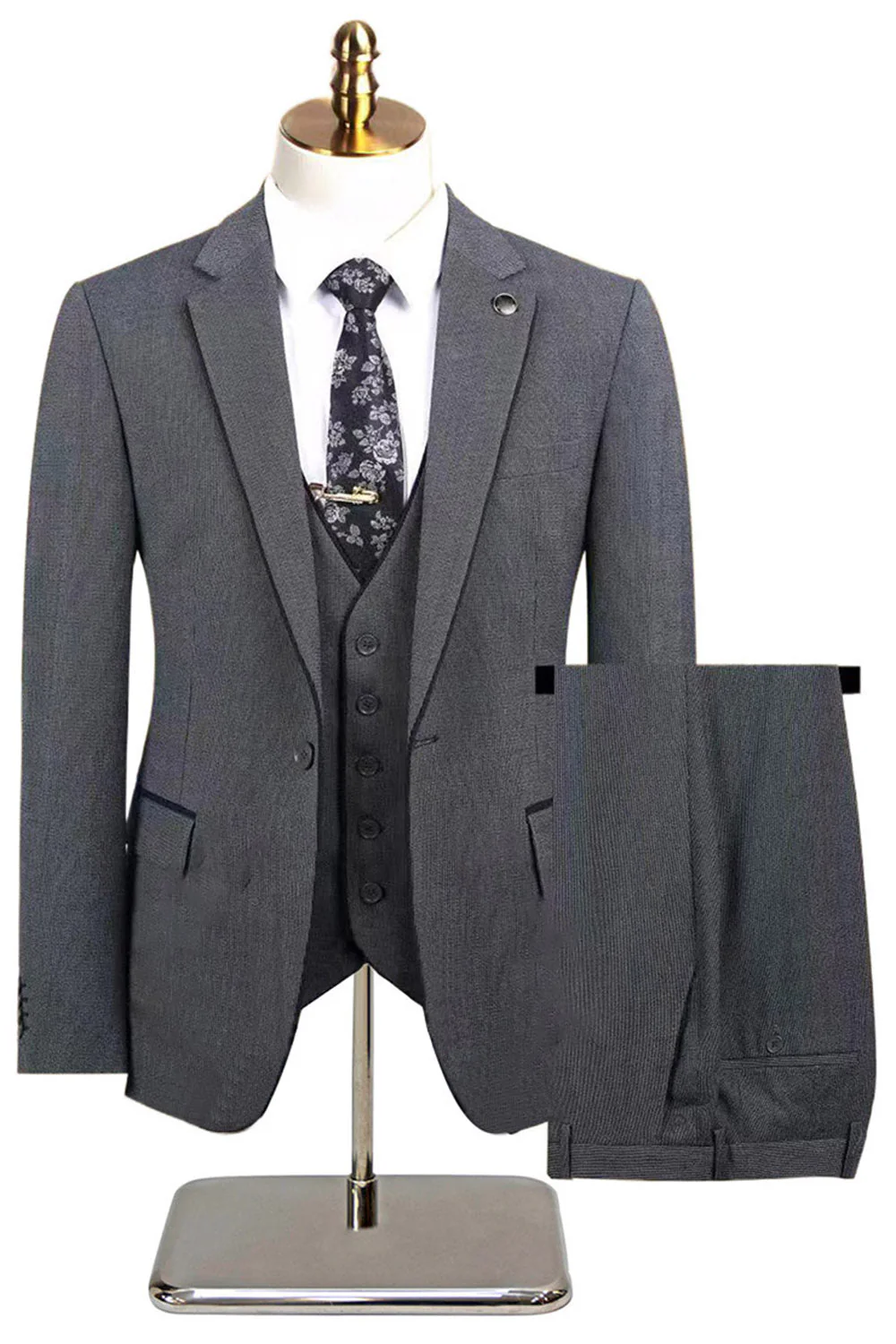 Taupe 3 Piece Slim Fit Notched Lapel One Button Men's Formal Suits - Image 11