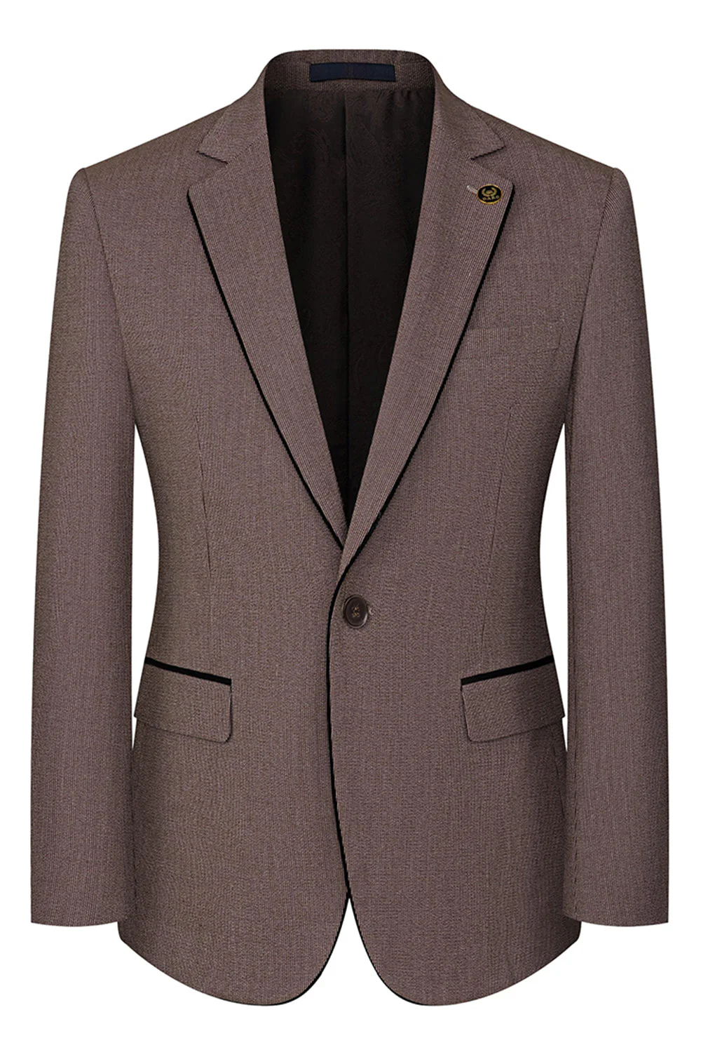 Taupe 3 Piece Slim Fit Notched Lapel One Button Men's Formal Suits - Image 2
