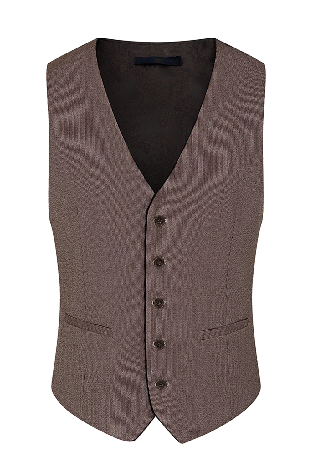 Taupe 3 Piece Slim Fit Notched Lapel One Button Men's Formal Suits - Image 4