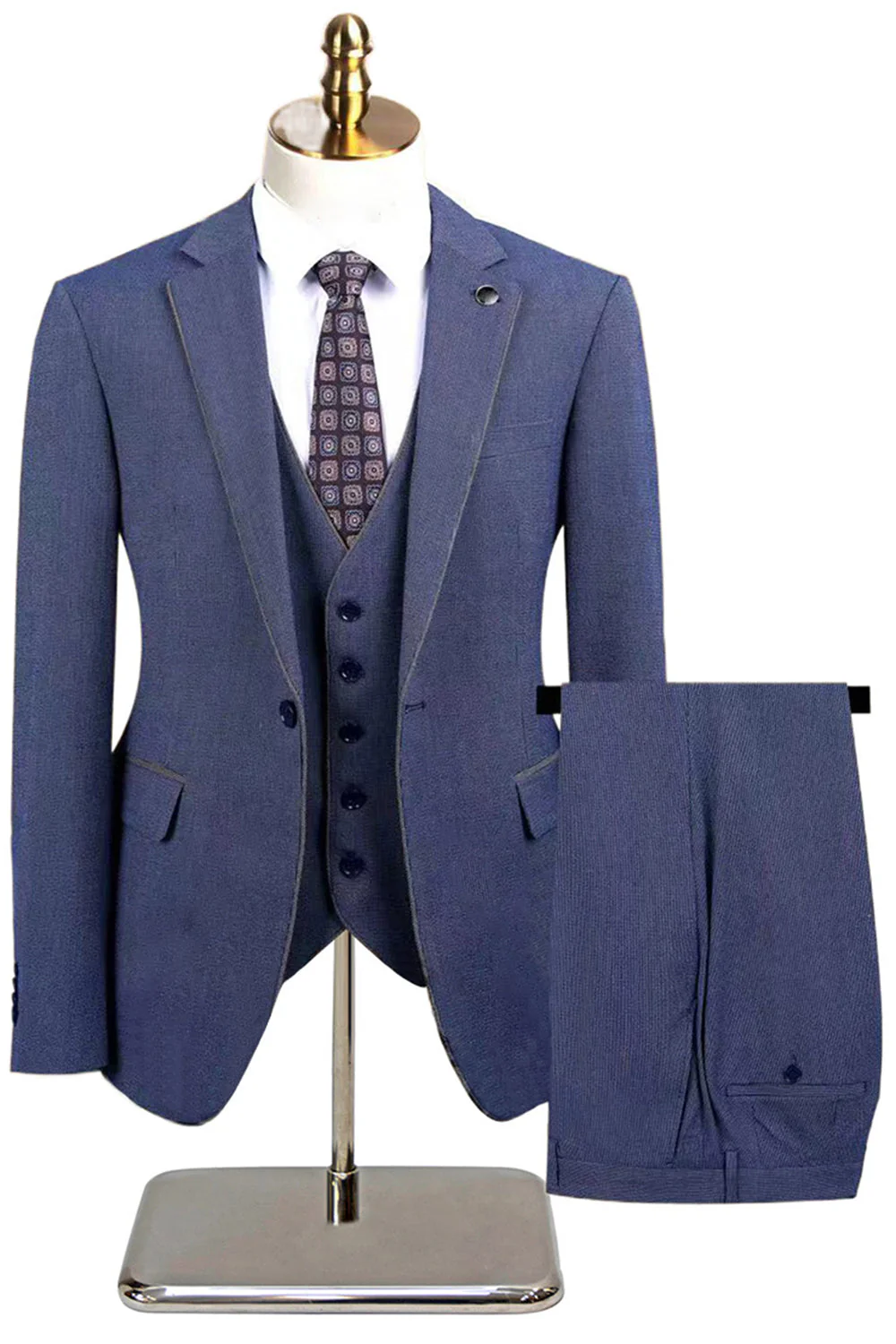 Taupe 3 Piece Slim Fit Notched Lapel One Button Men's Formal Suits - Image 9