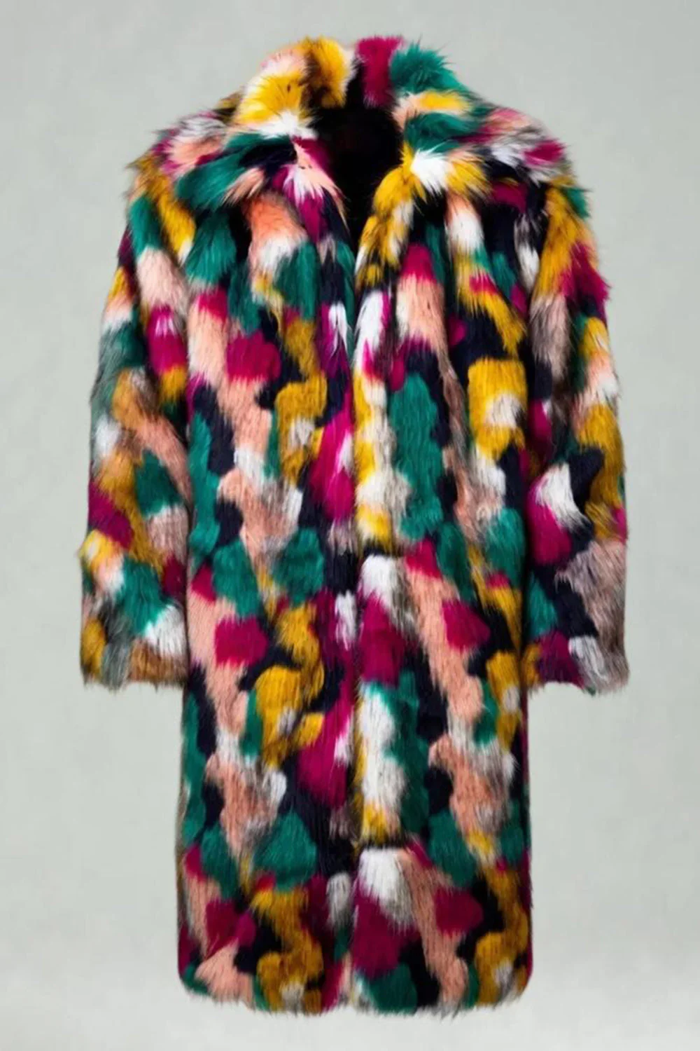 Thick Faux Fur Shawl Collar Colorful Men's Winter Coat - Image 4