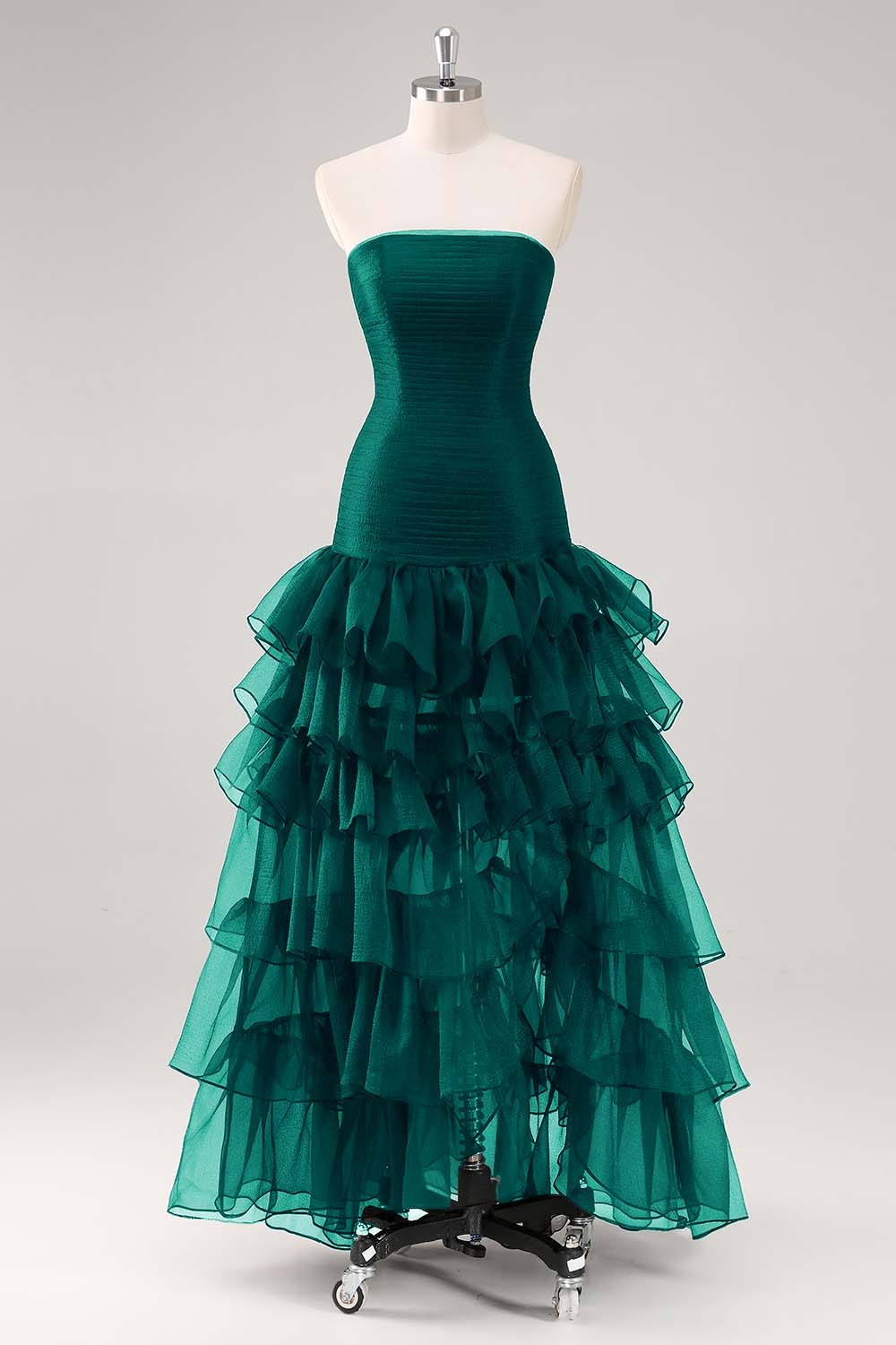 Tiered Strapless Tulle Ruffles Black Evening Dress - Image 10