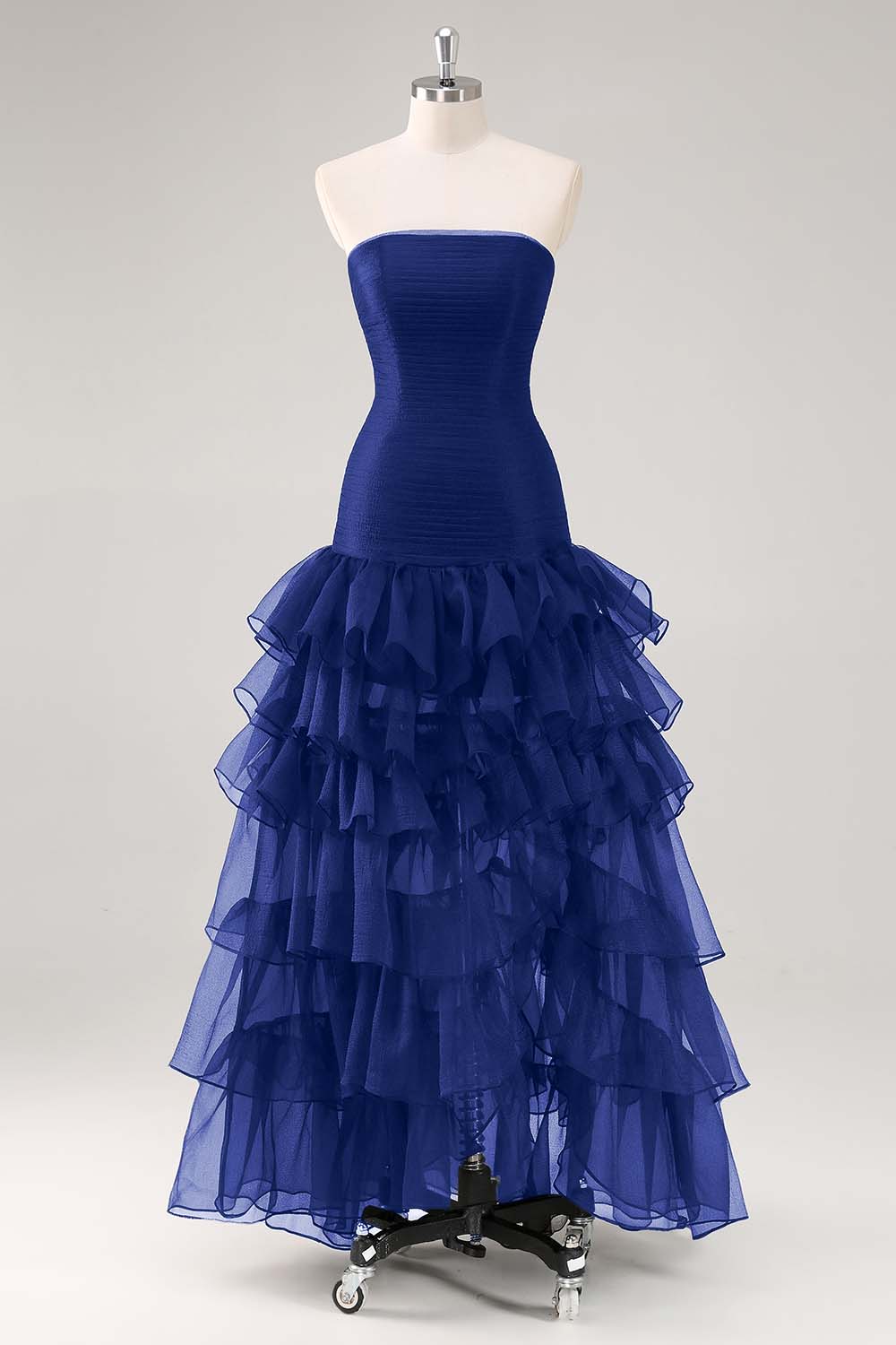 Tiered Strapless Tulle Ruffles Black Evening Dress - Image 12