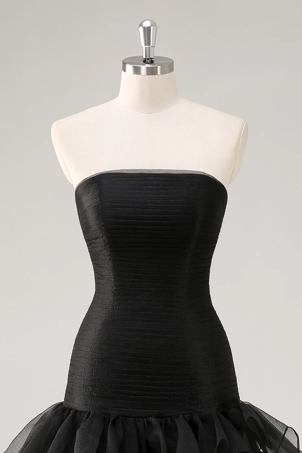 Tiered Strapless Tulle Ruffles Black Evening Dress - Image 5