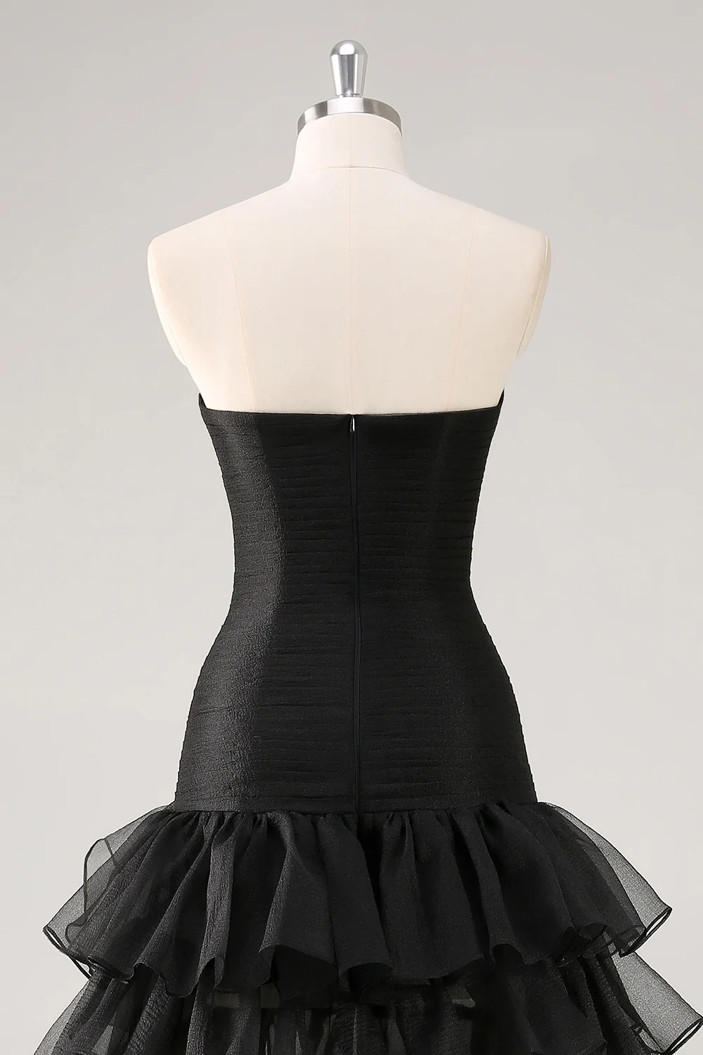 Tiered Strapless Tulle Ruffles Black Evening Dress - Image 6