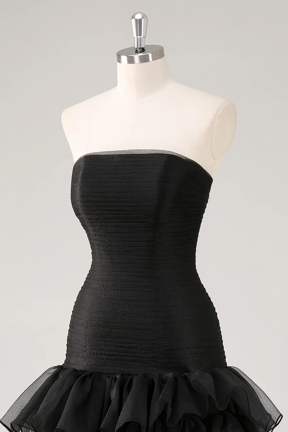 Tiered Strapless Tulle Ruffles Black Evening Dress - Image 7