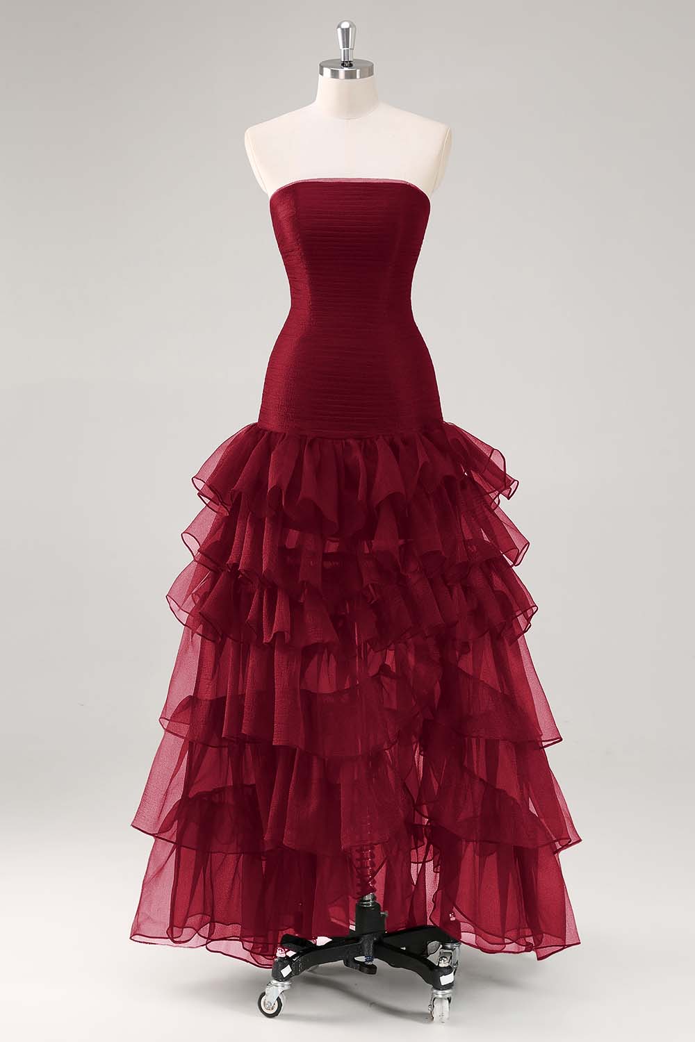 Tiered Strapless Tulle Ruffles Black Evening Dress - Image 8