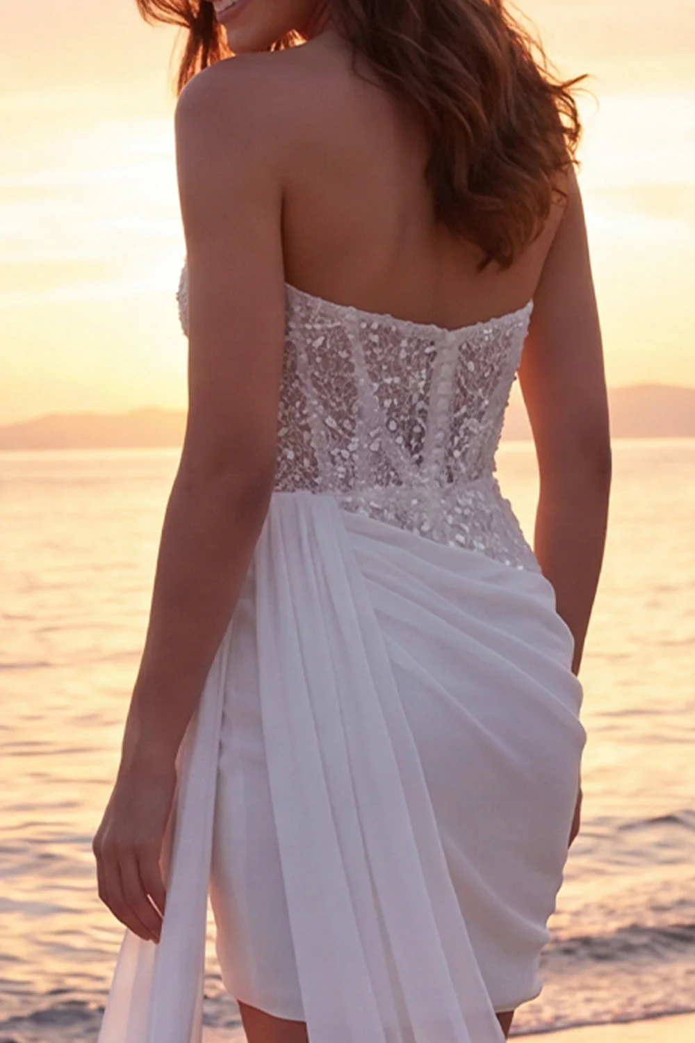Sparkly Ivory Strapless Corset Bridal Shower Dress with Streamer - Image 4