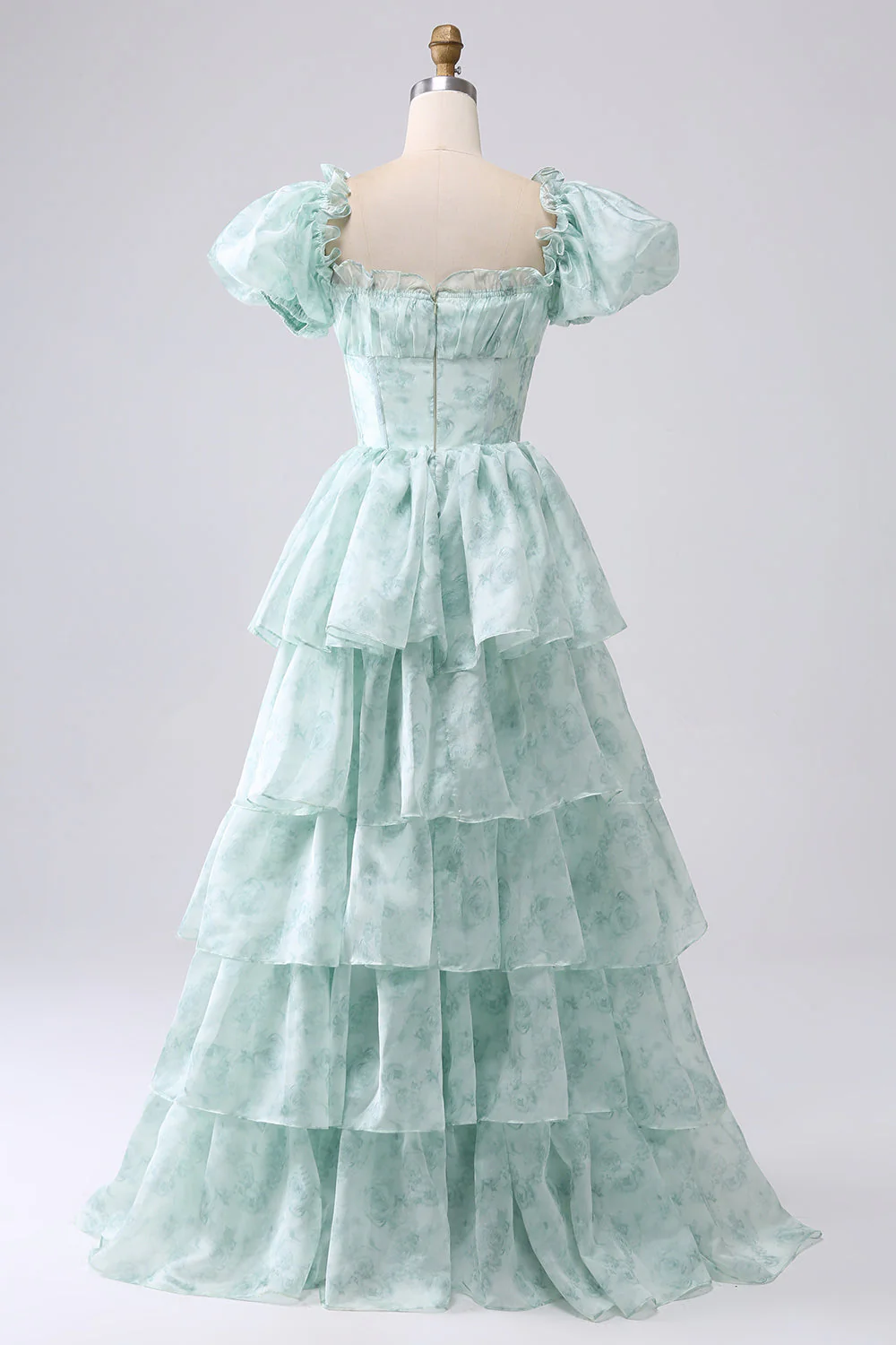 Organza Light Blue Corset Tiered Prom Dress - Image 15