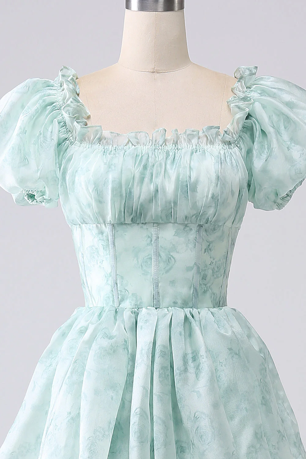 Organza Light Blue Corset Tiered Prom Dress - Image 17